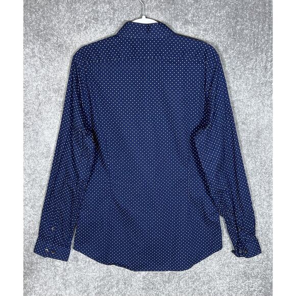 Express Extra Slim Polka Dot Long Sleeve Button Up Shirt Mens Size Large Blue - Picture 2 of 7
